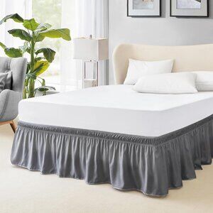 Elastic Wrap Around Bed Skirt, Queen Size, Easy Fit with 15" Drop New